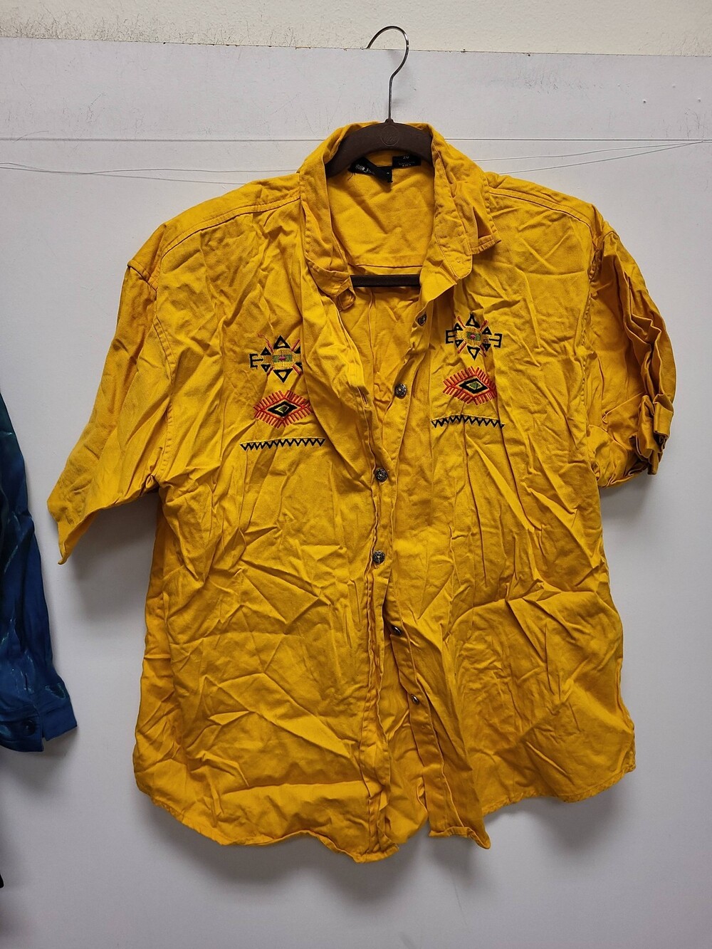 Eric Michaels Womens Top Size 20 Yellow 100% Cotton Embroidered Shirt Blouse